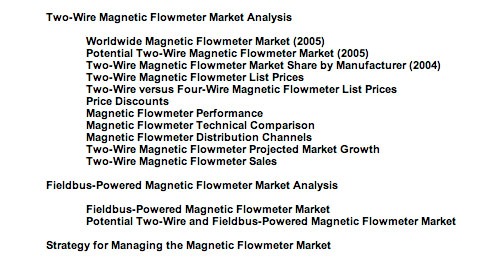 Marketing report for two-wire and fieldbus table of contents