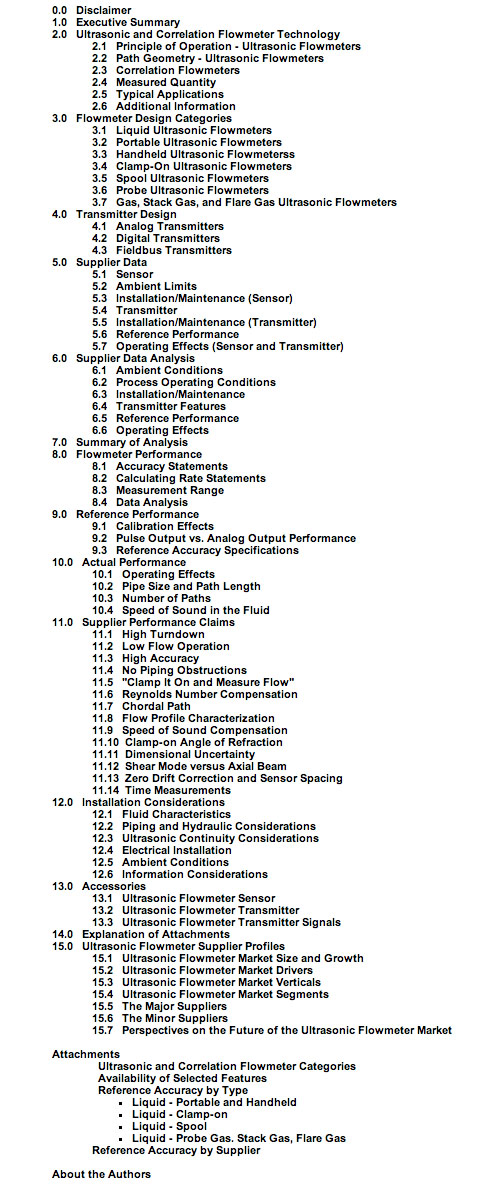 Ultrasonic and Correlation table of contents