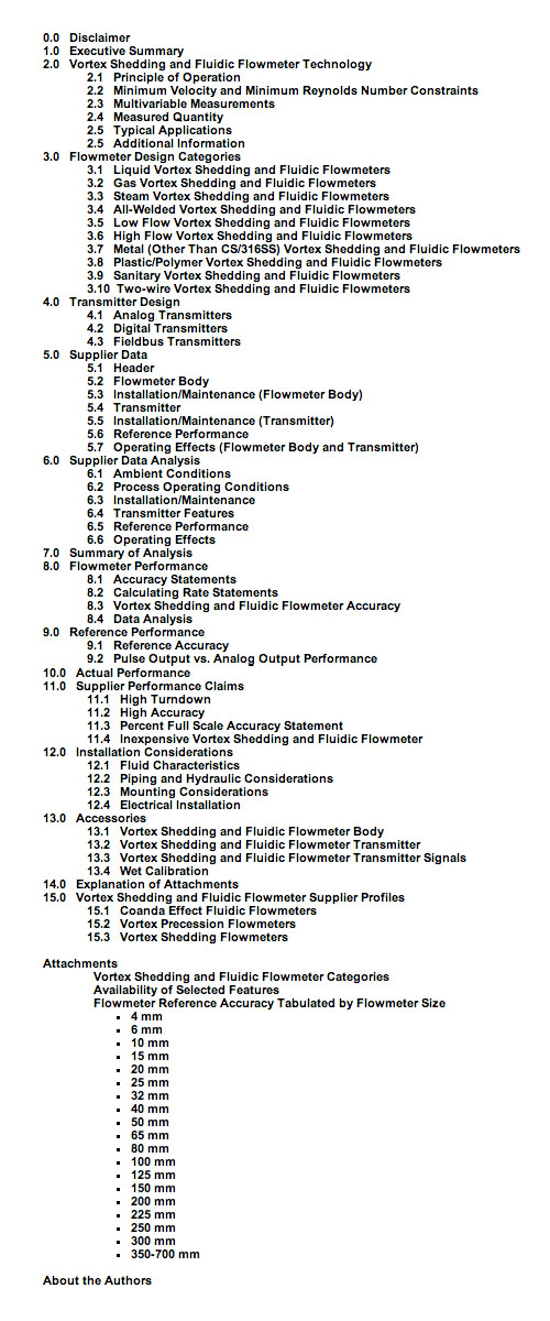Vortex shedding table of contents