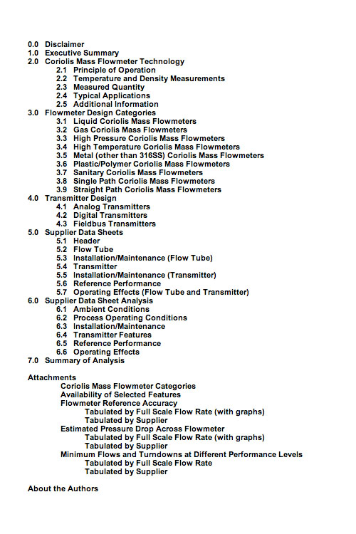 Competitive report Coriolis Table of contents