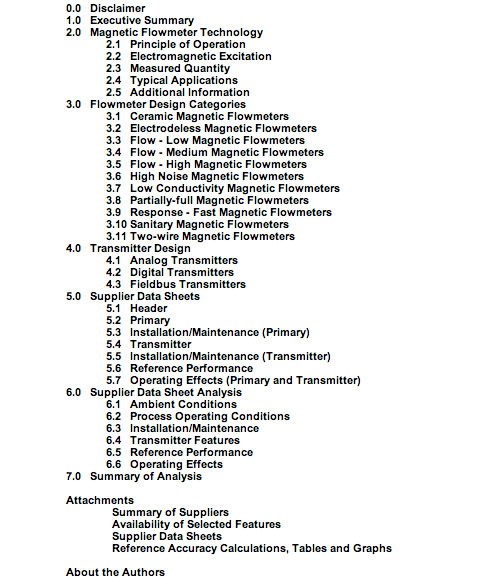 Competitive report magnetic flowmeters table of contents